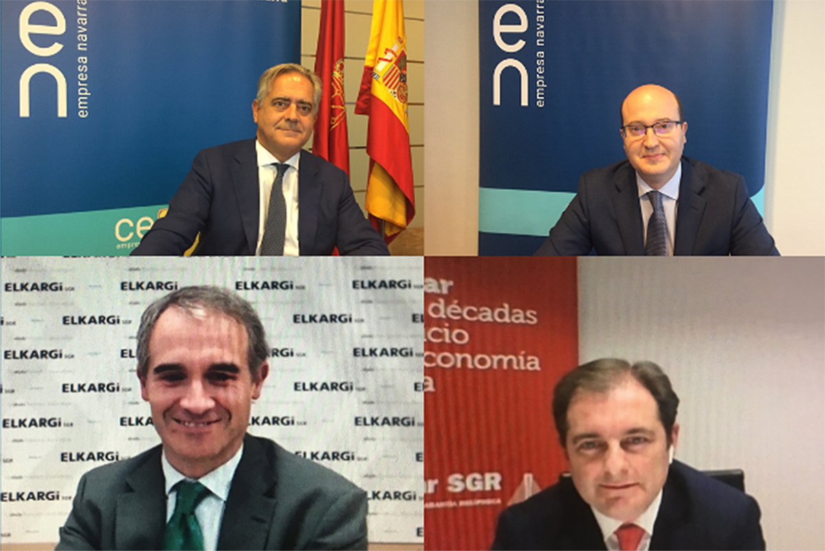 En el 'webinar' intervinieron Juan Miguel Sucunza y Carlos Fernández Valdivielso, de la CEN; Pablo Cámara, de Sonagar; y Zenón Vázquez, de Elkargi. (Foto: cedida)